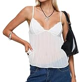 Women Y2k Babydoll Tank Tops Lace Trim V Neck Crop Cami Spaghetti Strap Peplum Top Summer Cute Aesthetic Flowy Shirts