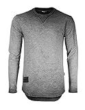 ZIMEGO Mens Long Sleeve Crewneck Oil Wash Vintage Raw Edge Hem Hipster Hip-Hop T Shirt (Medium, Charcoal Fulfilled by Amazon)