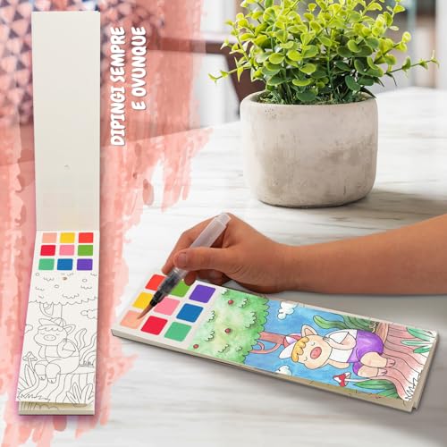 FESTICY Water Colouring Book for Children 25 Pages with Brush Tank Travel Games Without Dirt I Gift Birthday 4+ Years Old Creative Educational Activities