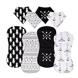 Baby Burp Cloth and Bandana Bib Set 4 of Each | Burping Rags for Newborns with Drool Bibs | 100% Organic Cotton that’s Absorbent and Soft | Curved Unisex Designed | Baby Shower Gift for Boys and Girls