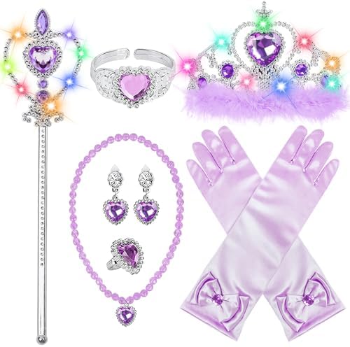 Set Corona Princesa Y Varita Mágica 4 Colores (Rosa, Azul, Morado, Rojo) - Cristales Brillantes Para Niñas 3-12 Años - Regalo De Cumpleaños