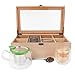 ALG Collections Tea Storage Box with 8 Adjustable Compartments and Glass Lid, 12 x 7 x 4–Inches (Natural Wood)