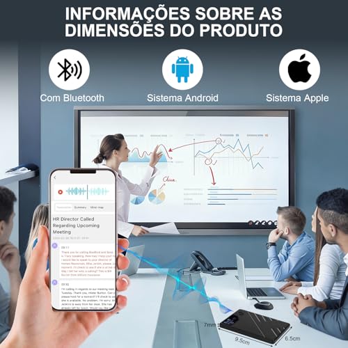 64 GB Gravador de Voz Digital Pequeno com Transcrição de Voz em Texto Ia, Gravador de Áudio com AI, Transcrição e Resumo com Tecnologia de AI, Pode Ser Traduzido em 256 Idiomas, com Bluetooth