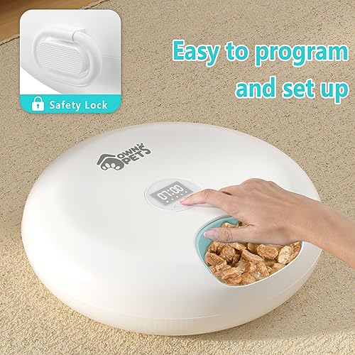Ownpets 6 Meals Automatic Cat Feeder for Wet/Dry Food, with 2 Ice Packs