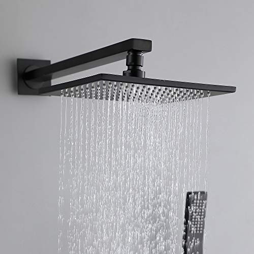Shower Systems Luxury Matte Black Bathroom Shower Faucet with Tub Spout,8'' Rain Shower Head and Handheld Wall Mount Shower Fixtures (Matte Black shower faucet)