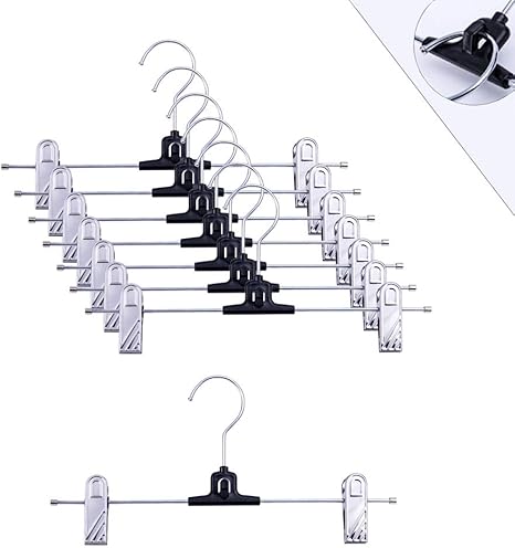 Amazon Co Jp ズボンハンガー スカートハンガー Grand Day 移動式クリップパンツハンガー 畳んだ収納省スペースボトムハンガー 360度回転スラックスハンガー ハンガー すべらない 8本セット ホーム キッチン