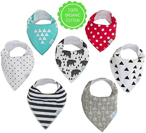 BabySundog 7 pack Baby Bandana Bibs for Boys &amp; Girls - 100% Organic Cotton Bandana Baby Bibs with Adjustable Snaps for Drooling and Teething - Unisex, Soft, Absorbent &amp; Stylish