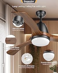 Ensenior 52’’ Wood Ceiling Fan with Light and