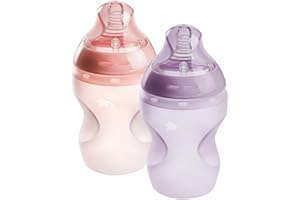 Tommee Tippee Closer to Nature Soft Feel Silicone Baby Bottle, Slow Flow Breast-Like Nipple, Anti Colic, Stain and Odor Resistant (9oz, 2 Count, Pink)