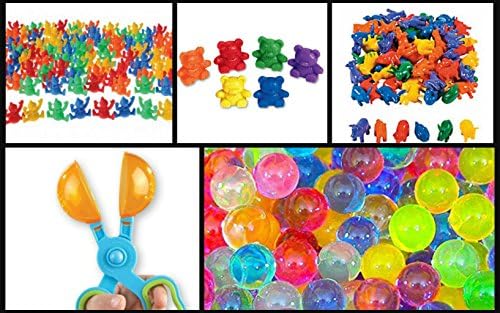 JellyBeadZ KidZ Brand 24 Counting Bears, Clowns and Farm Animals - Multi Sensory Tactile Play Stress Relief Autism ADHD Special Needs Toy, with 1 Scooper.