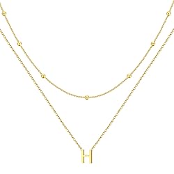 Poxtex H Initial Necklac Set for Women Trendy, 14K