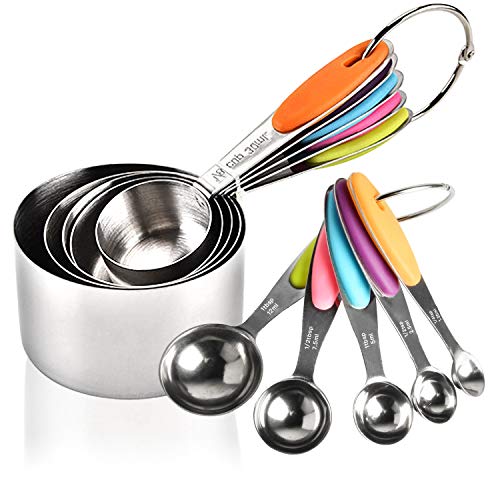 Supkiir 10 Piece Stainless Steel Measuring Cups and Spoons Set