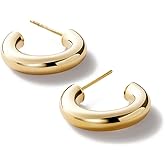 14K Gold Plated Lightweight Chunky Open Hoops for Women | Trendy Gold Hoop Earrings