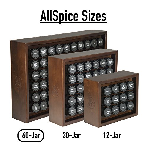 AllSpice Wooden Spice Rack, Includes 60 4oz Jars- Walnut