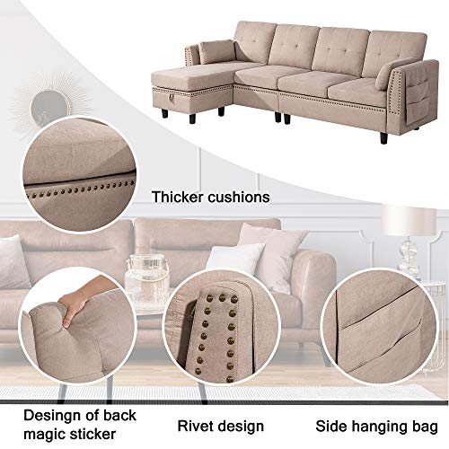 JY QAQA Convertible Sectional Sofa Couch with Reversible Chaise, LShaped Couch 4seat Sofas