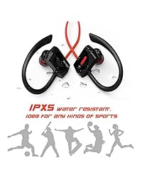 [Upgraded] iClever   Auriculares bluetooth, en auriculares in ear auriculares inalámbrico Deportes sudor para atletismo, ejercicio, entrenamiento, gimnasio (Secure Earhook, construido en el Mic, 7 horas Tiempo de Juego), Rojo