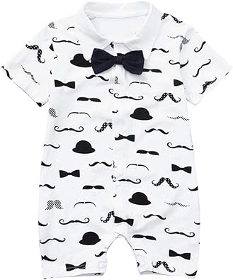 Amazon Kukiwa ベビー服 ロンパース新生児サイズ ひげプリントボウタイ ジッパー長袖 ジャンプスーツロンパー カバーオール 新生児服 ベビー キッズ 満月 出産祝い プレゼント 80 ホワイト Kukiwa フォーマル