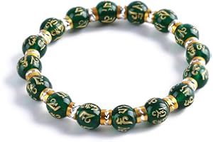 BOYULL Feng Shui Chrysoprase inscribed in Sanskrit Wealth Porsperity 10mm Bracelet, Attract Wealth and Good Luck, Deluxe Gift Box Included