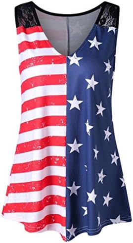 Big Promotions! Tootu Fashion Women American Flag Print Lace Insert V-Neck Tank Tops Shirt Blouse (S, Multicolor)