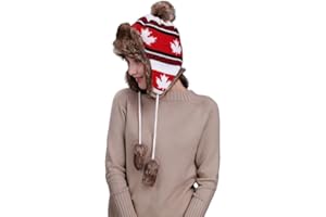 GIYOKAJU Winter Trooper Trapper Hat Maple Leaf Canadian Themed Snow Eskimo Hat with Ear Flaps for Women Russian Ushanka Hat