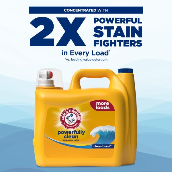 ARM & HAMMER LIQUID LAUNDRY DETERGENT, POWERFULLY CLEAN, CLEAN BURST SCENT, MORE LOADS, 205 LOADS, 205 FL OZ