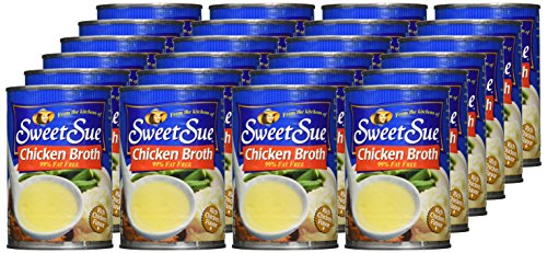 SWEET SUE Canned Chicken Broth, 14.5 Ounce Cans (Pack of 24), Fat Free, Great for Chicken Noodle Soup or Chicken and Rice Soup, Packaged Chicken Broth for Use in Chicken Creations,
