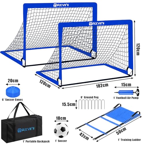 MAXVINI 2 Set Football Goals for Kids 3x2.4 ft/6x4 ft Portable Pop Up Soccer Training Nets Equipement for Youth Games for Easy Assembly & Foldable, Practice Goal Suitable for Outdoor, Backyard, Garden