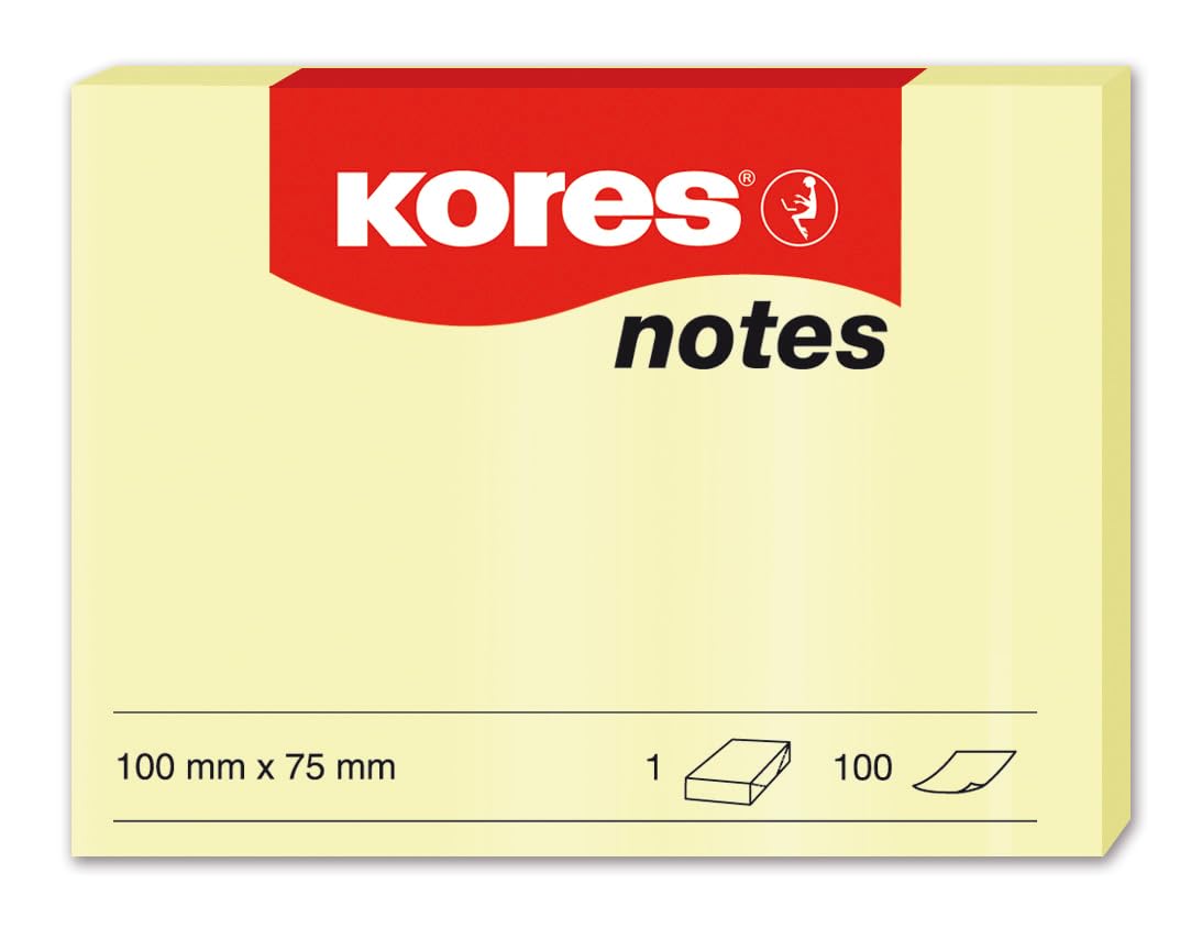 Kores N46125 125 x 75 mm 100 Sheets Paper Note - Yellow