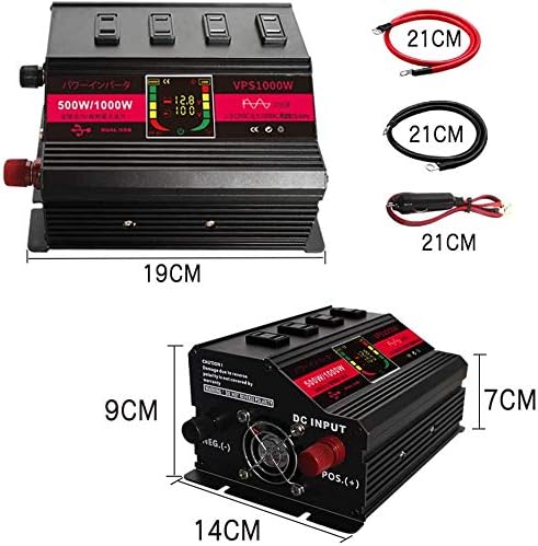 インバーター カーインバーター 12v 500w 瞬间最大出力 1000w Dc12vをac100vへ交換 Acコンセント 4口 Usbポート 60hz切替可 日本語取扱説明書付き 車載 防災用品 車中泊 マーケット 純正弦波 2口 知能液晶ディスプレイ搭載 周波数50hz