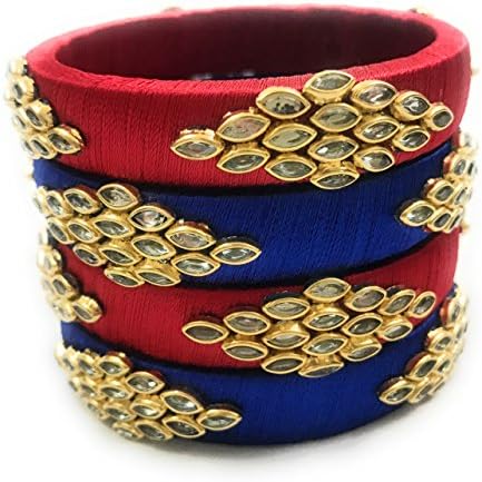 Nyara Handicraft Set of 4 silk thread bangles/bracelets set;Kundan bangles;