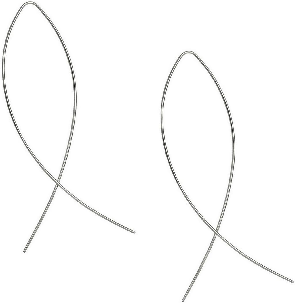 Novelty Trendy Fashion Simple Minimal Fish Silver Colour Thin Ear Line Bar Pull Through Curved Long Earrings for Women