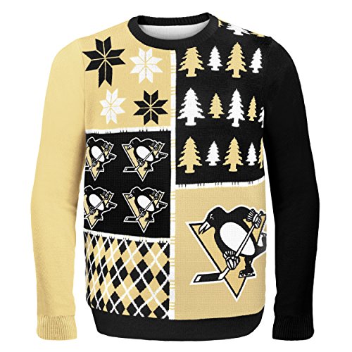 KLEW NHL Pittsburgh Penguins Busy Block Ugly Sweater, Large, Black