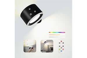 KITLOO LED Wall Light, Battery Operated Lights Wall Sconce with RGB Ambient Lighting Rechargeable Wall Lamps Dimming Brightness with Remote for Bedroom, Reading, Bedside