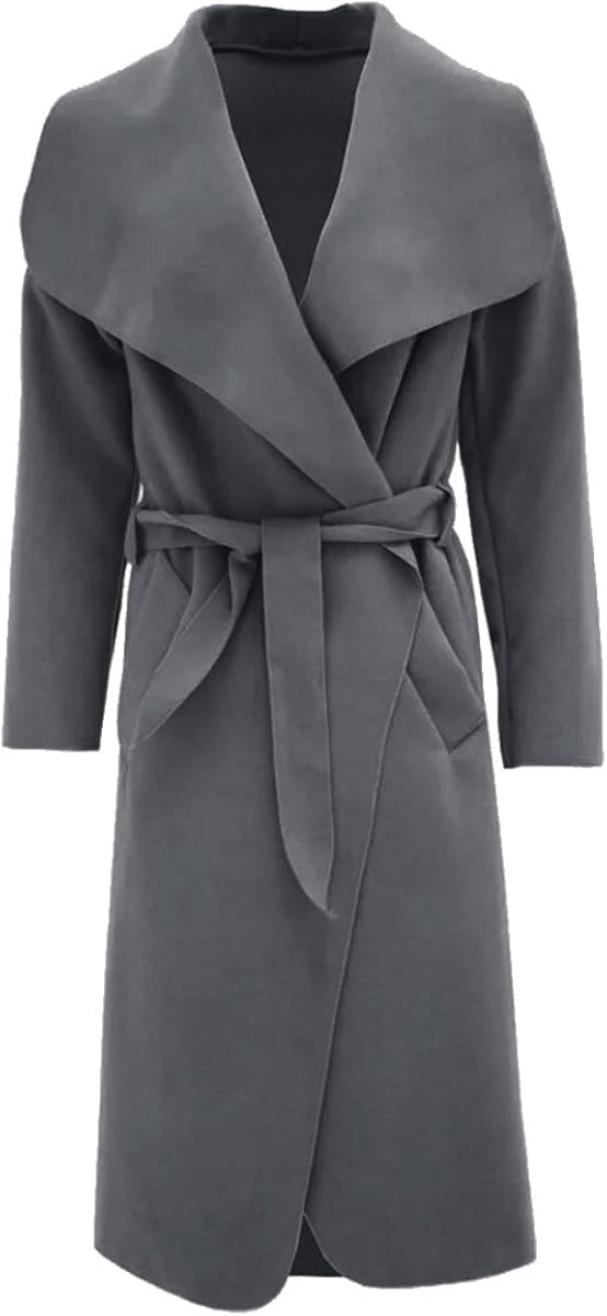 Thever Women Ladies Celb Long Sleeve Wrapped up Draped Belted Coat Cape Sz 8-16