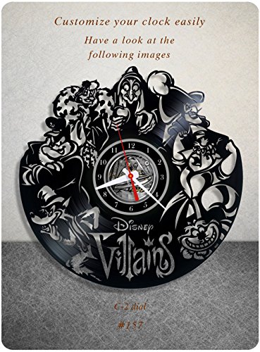 Disney Villains vinyl clock, vinyl wall clock, vinyl record clock, walt disney clock maleficent the evil queen jafar captain hook scar gaston wall art home decor kids gift 157 - (c2)