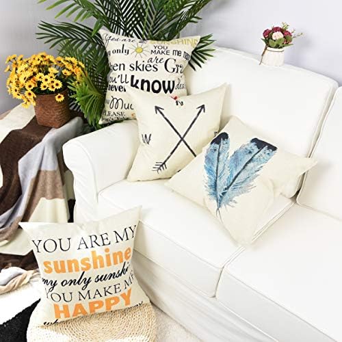 YINNAZI Cotton Linen Printed Throw Pillow Cover Painting Cushion Case Square Pillowcase for Couch Living Dorm 18 x 18 Inch Set of 4 (Free Life)