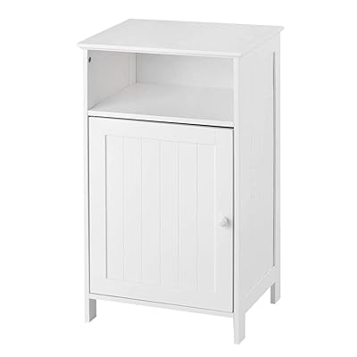 Tangkula Bathroom Floor Storage Cabinet, White with Door