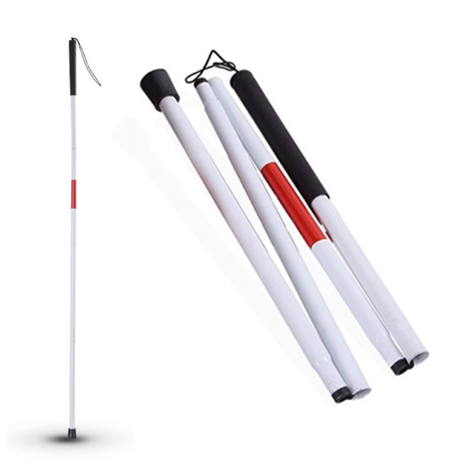 Folding Walking Cane, Adjustable Walking Canes and Walking Sticks for Men and Women, Red White Reflective Walking Cane Stick, Lightweight Flexible Elderly Folding Walking Stick with Ergonomic Handle