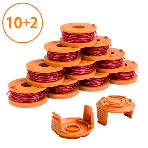 X Home Durable WA0010 Pre-Wound Weed Eater String Combo Set Compatible with Worx WG163, WG180 Trimmers, Easy to Install(10 Spools & 2 Caps)