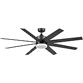 Honeywell Kildee 62 Inch Ceiling Fan Modern LED Light Remote Control Indoor Outdoor Dual Mount 6 Speed Reversible Motor, Blac