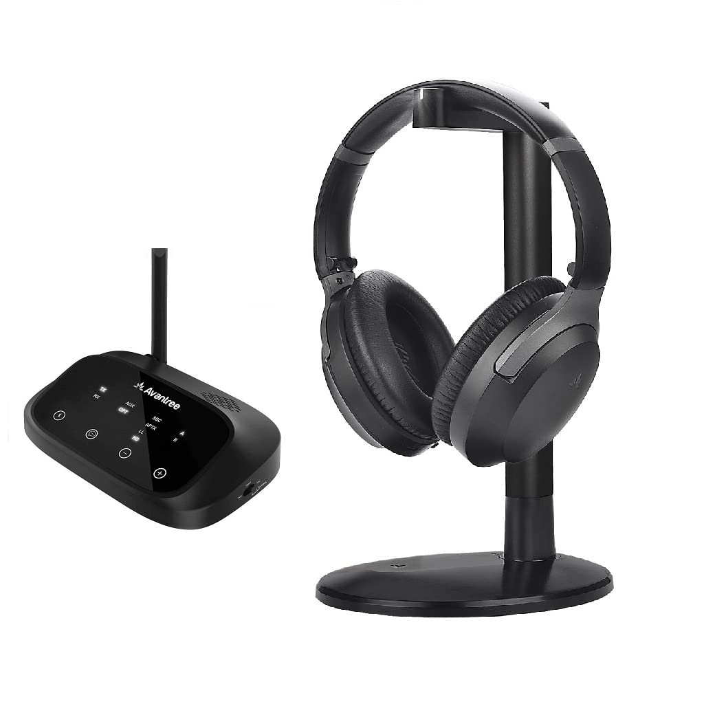 Avantree Oasis Plus & Aria Me: aptX Low Latency & HD Bluetooth Transmitter for TV & Wireless Headphones Personalized Sound w/App, Noise Cancelling, Charging Stand, aptX HD Low Latency