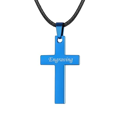 FaithHeart Leder Halskette mit Edelstahl Kreuz Anhänger Kreuzanhänger 5 Farbe Silber/18K /Schwarz/Blau/Roségold, Lederkette L