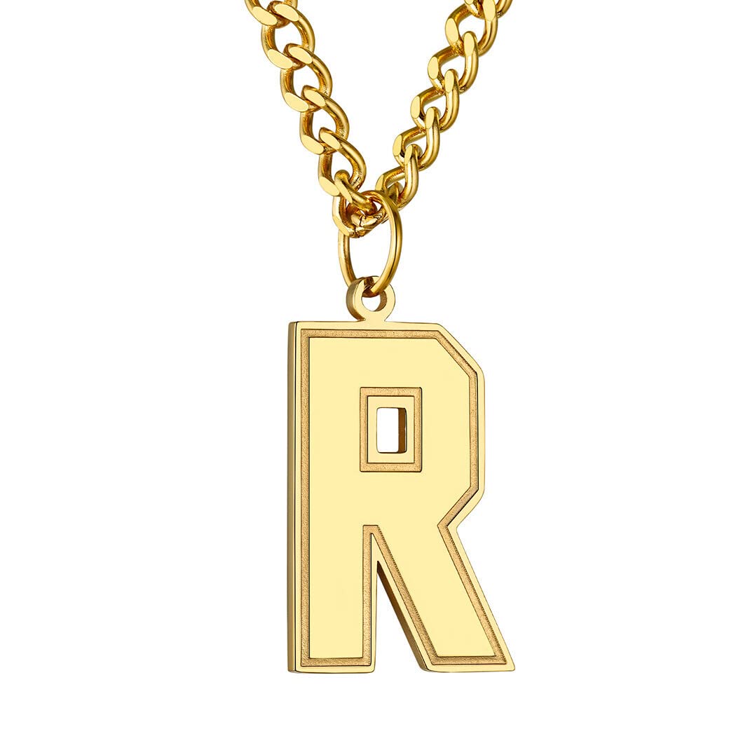 GoldChic Jewerly Gold R Initial Necklace, Hip Hop Men's Letter Necklaces For Football Player