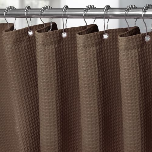 Vanzavanzu Waffel Duschvorhang Mit Metall Duschvorhangringe Stoff Textil Badewannenvorhang Anti Schimmel Bad Vorhang Set Wasserdicht Schwerer Badewanne Vorhang - 182 X 198Cm (Braun)
