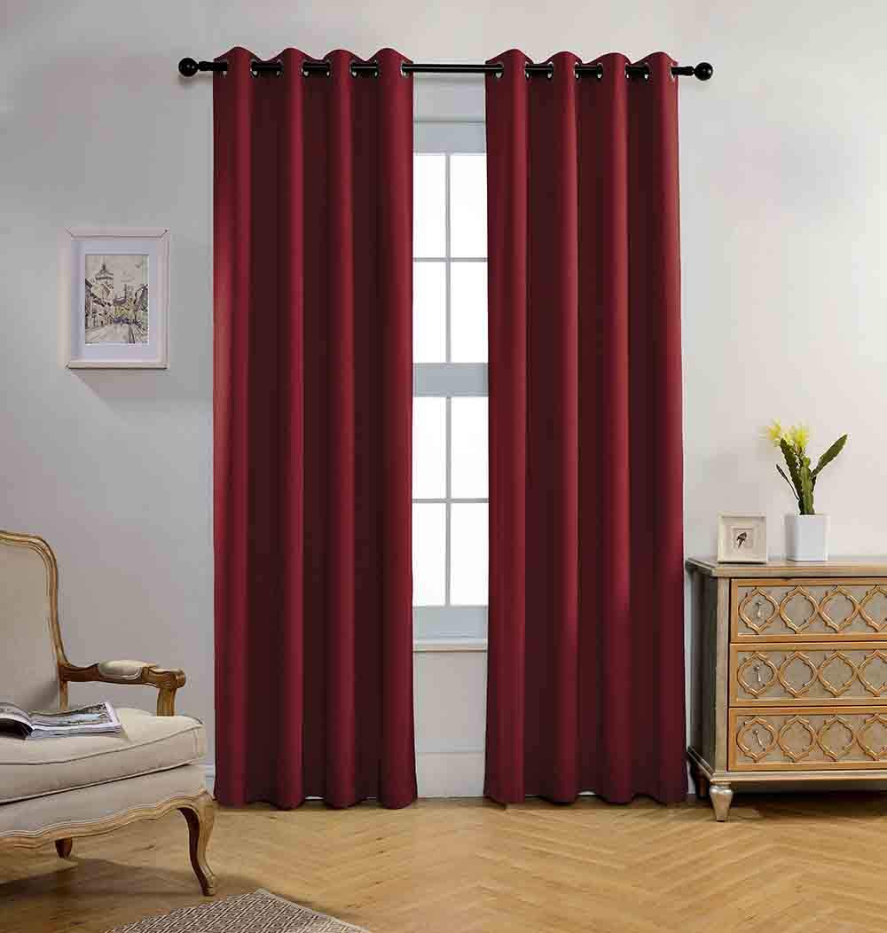 MIUCO Room Darkening Textured Grommet Thermal Insulated Blackout Curtains for Bedroom 2 Panels 52x95 Inch Burgundy — image 1