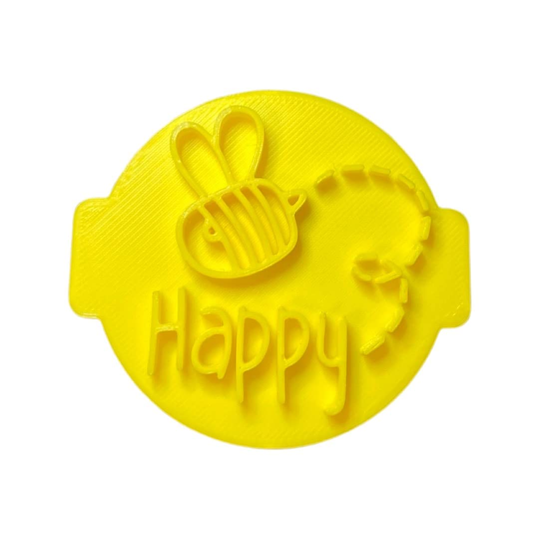 The Cookie Cutter Hub Bee Happy Embosser No 90 /Stamp for Cupcakes Fondant Icing Clay Cake Baking Decoration