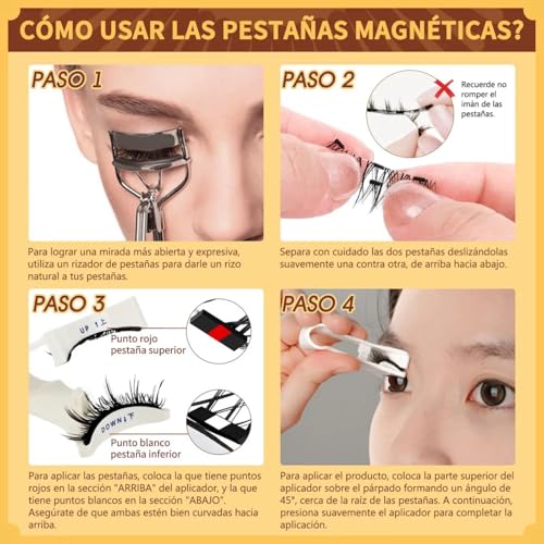 Pestañas magnéticas QUEWEL con aplicador, 2 pares, aspecto natural, pestañas magnéticas tenues, fáciles de usar y quitar (CXJM-B+E1)