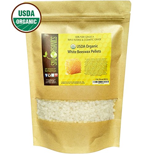 Sky Organics USDA Organic White Beeswax Pellets by (1lb) -Superior Quality Pure Bees Wax No Toxic Pesticides or Chemicals - 3 x Filtered, Easy Melt Pastilles- For DIY, Candles, Skin Care, Lip Balm