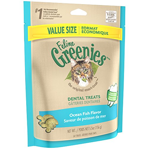 FELINE GREENIES Dental Treats For Cats Ocean Fish Flavor 5.5 oz. With Natural Ingredients Plus Vitamins, Minerals, And Other Nutrients