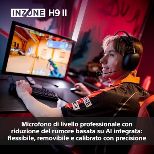 INZONE H9 II Cuffie da gaming wireless con cancellazione del rumore – Audio spaziale a 360°, Microfono con riduzione del rumore, Batteria da 30 ore, Design leggero, Bluetooth Cablato, PC – Black